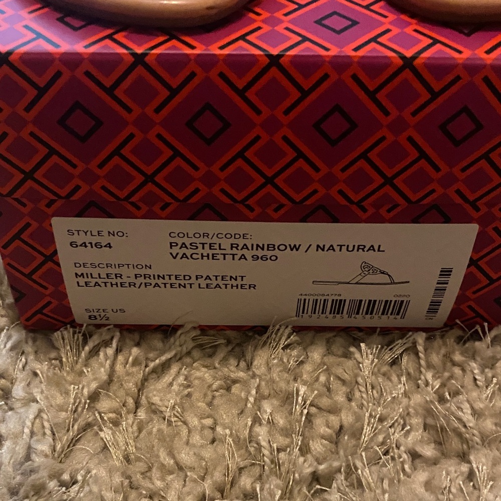 Tory Burch MILLER Printed Patent Leather in Pastel Rainbow and Natural Vachetta - Picture 2 of 8